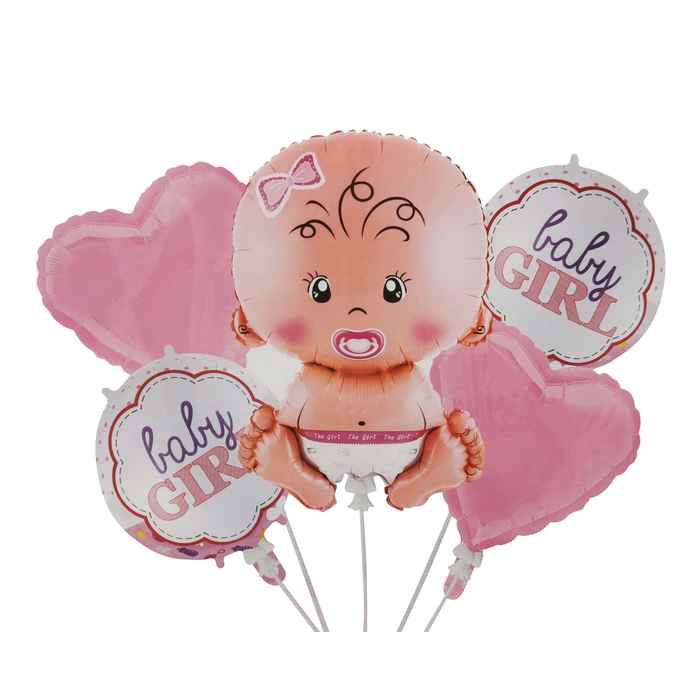 Globo metalizado bebé, x5, ROSADO en bolsa