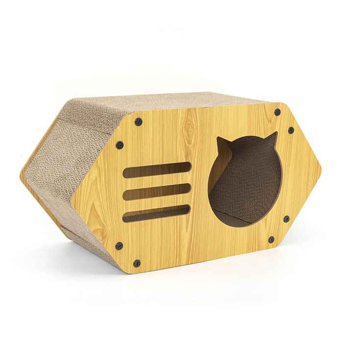 Casa de gatos en MDF con rascador, en caja