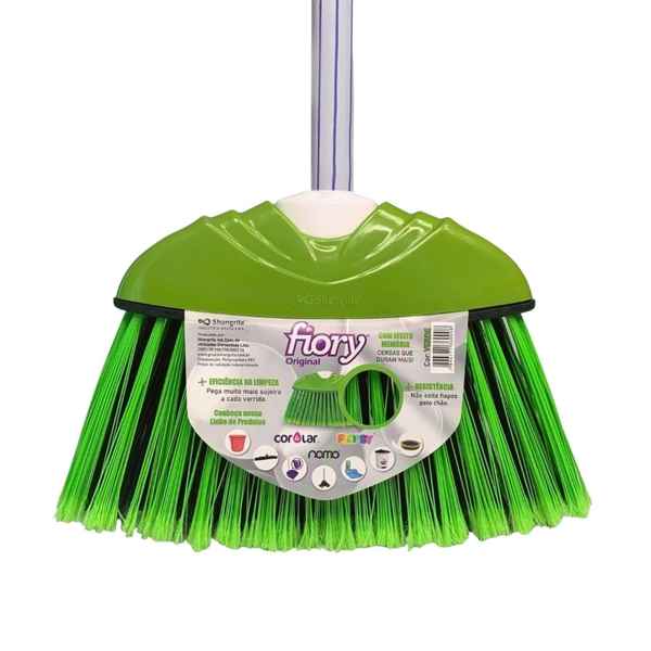 Escoba multiuso con mango de madera, verde