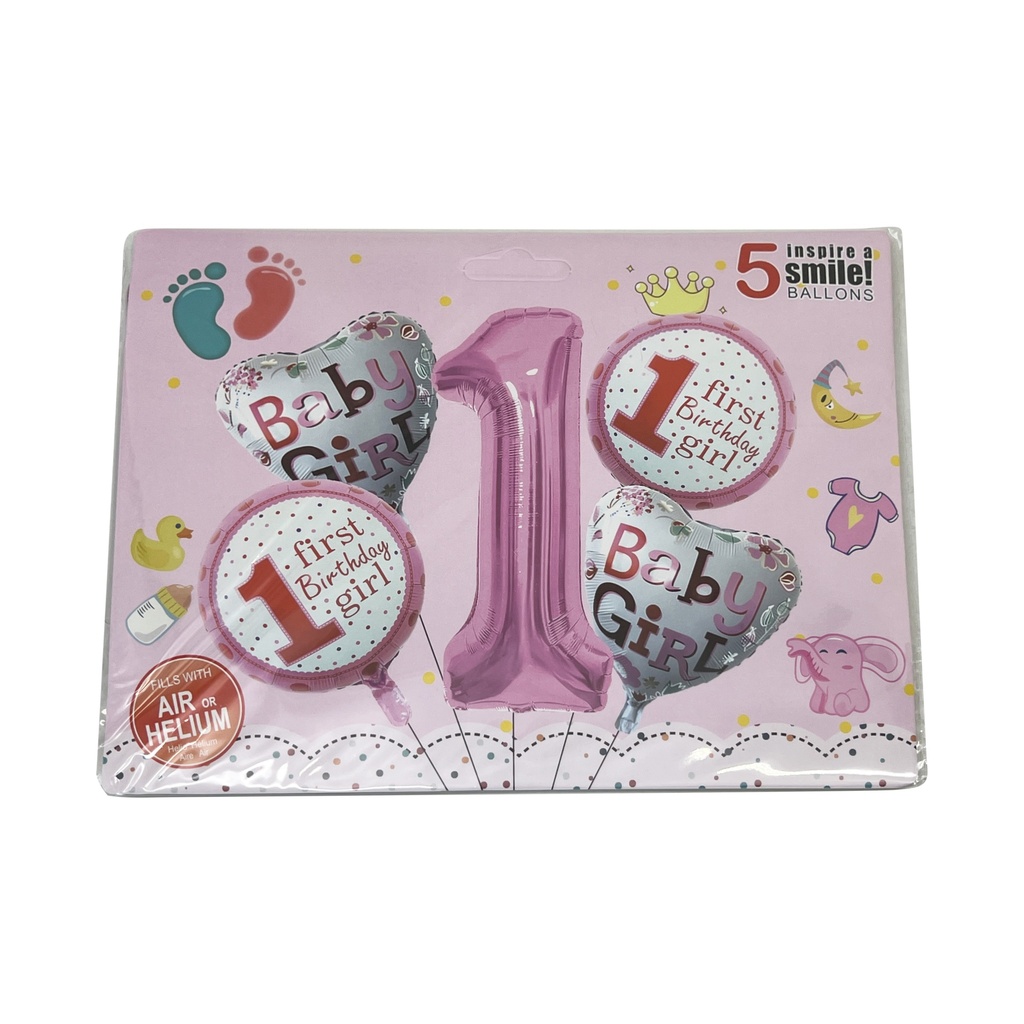 [G2964] Globo metalizado x5 con N°1 rosado, en bolsa