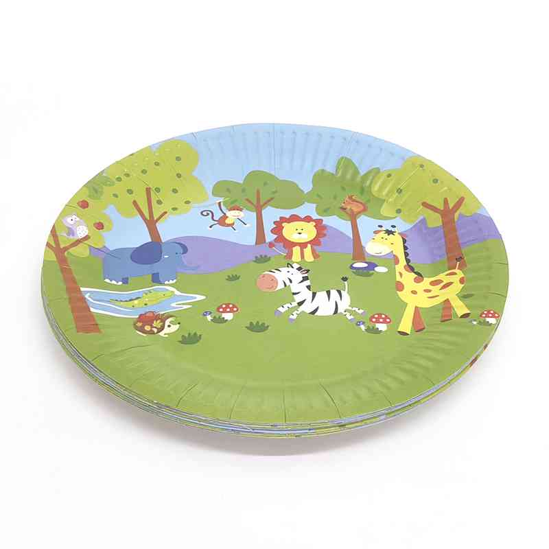 [G3020] Descartable, plato de cartón x10, animales, en bolsa