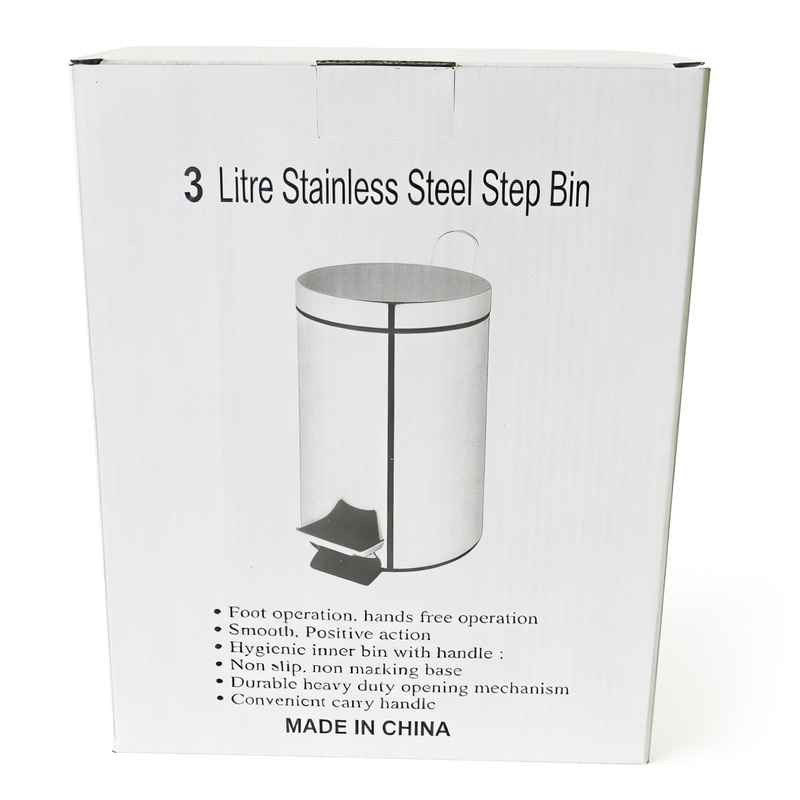 Papelera de metal 3L con pedal, en caja