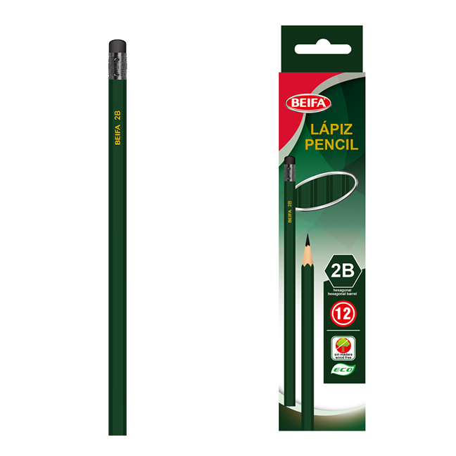 [E3512] Lápiz negro 2B x12, hexagonal, en caja BEIFA
