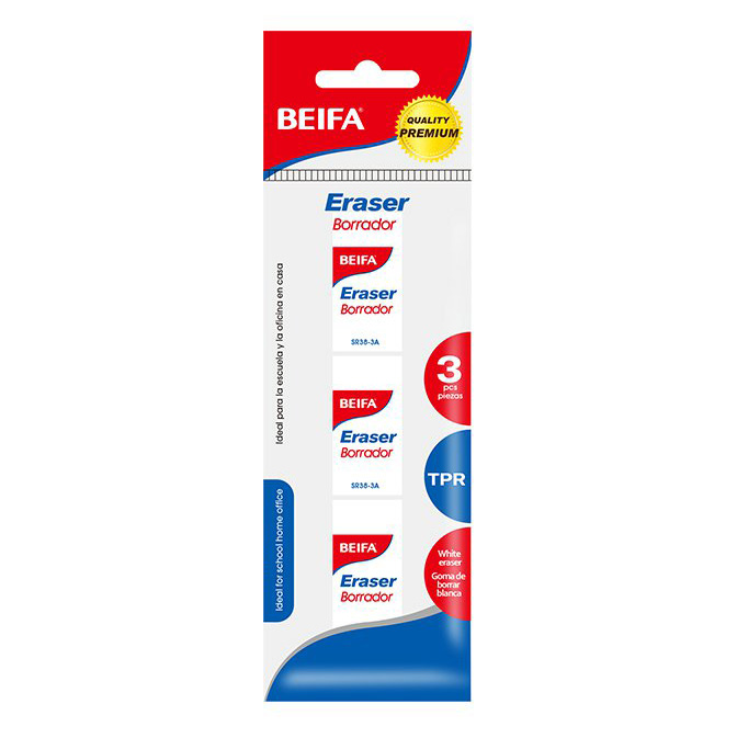 Goma de borrar x3, en bolsa, BEIFA