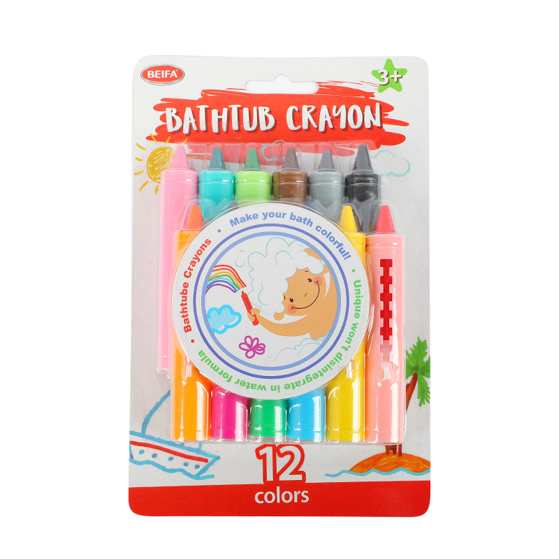 Crayolas gruesas 12 colores, para bañera, en caja, BEIFA