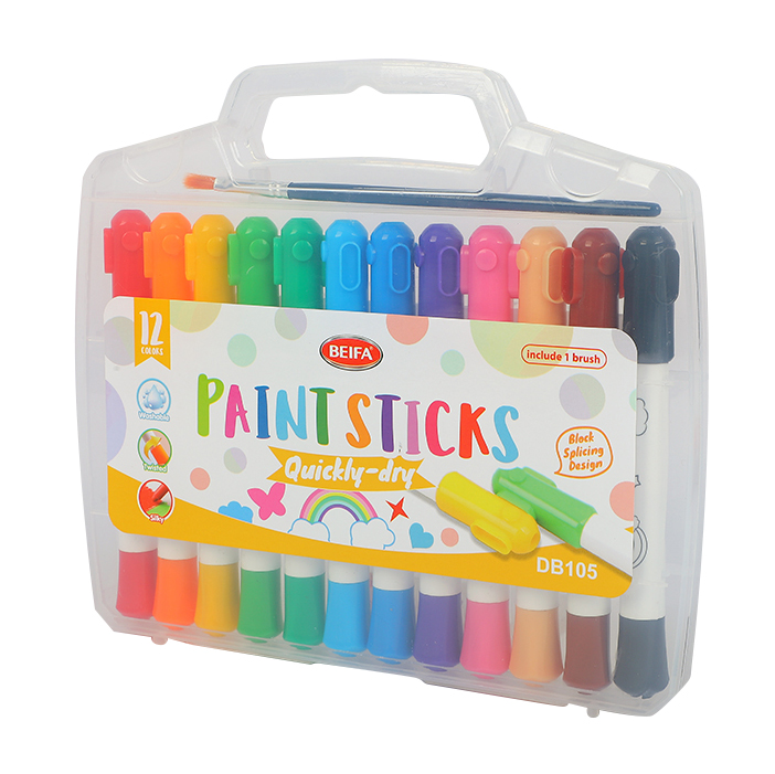 [E3638] Crayolas en barra retráctil, 12 colores, con pincel, en caja PVC, BEIFA