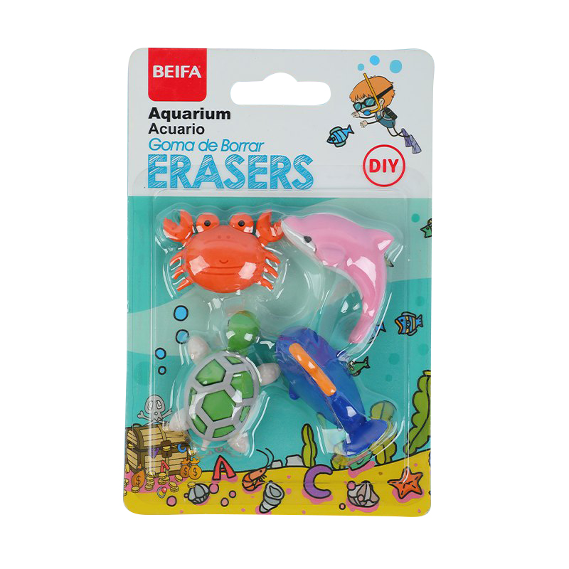 [E3642] Goma de borrar x4, animales, en blister, BEIFA