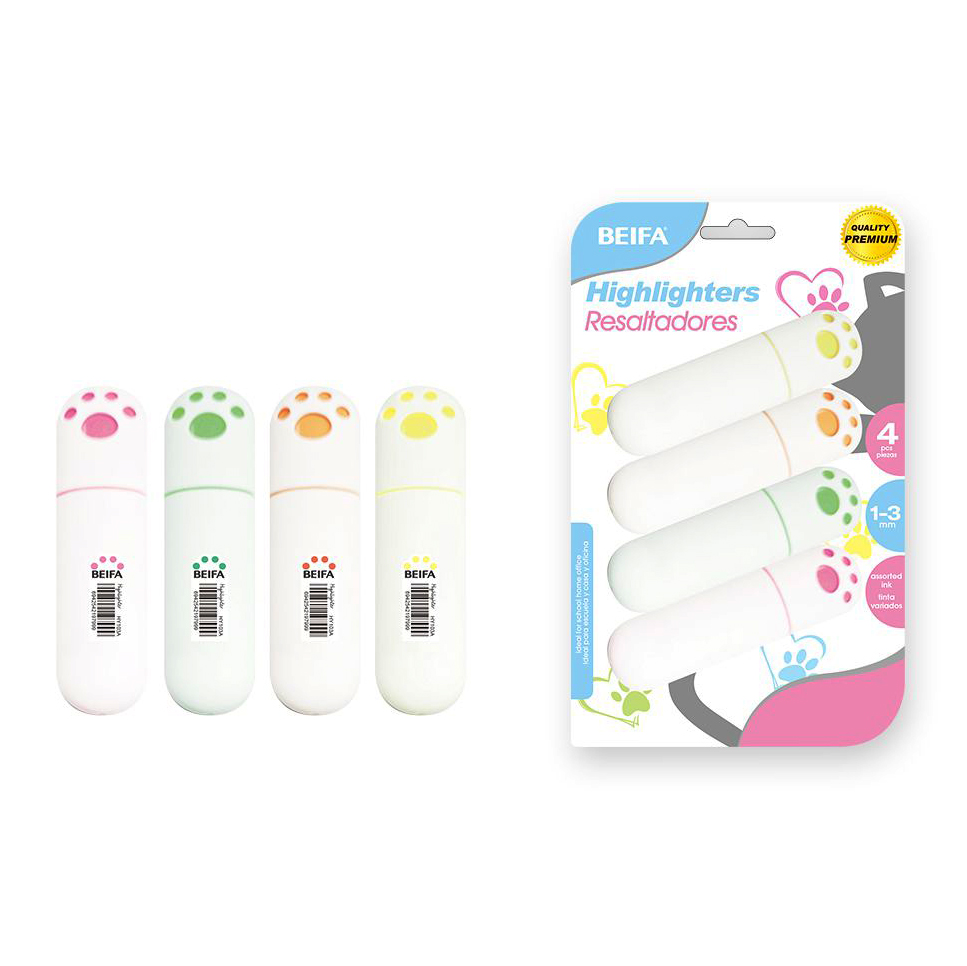 [E3649] Marcador flúo x4, colores surtidos, mini en blister, BEIFA