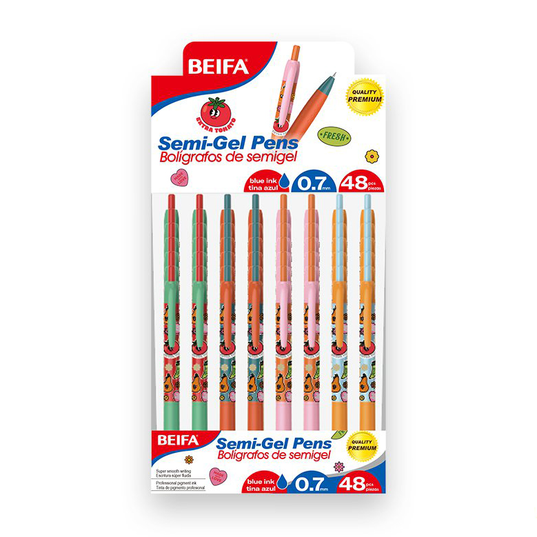 [E3651] Lapicera semigel x48, AZUL, punta 0,7, en caja, BEIFA