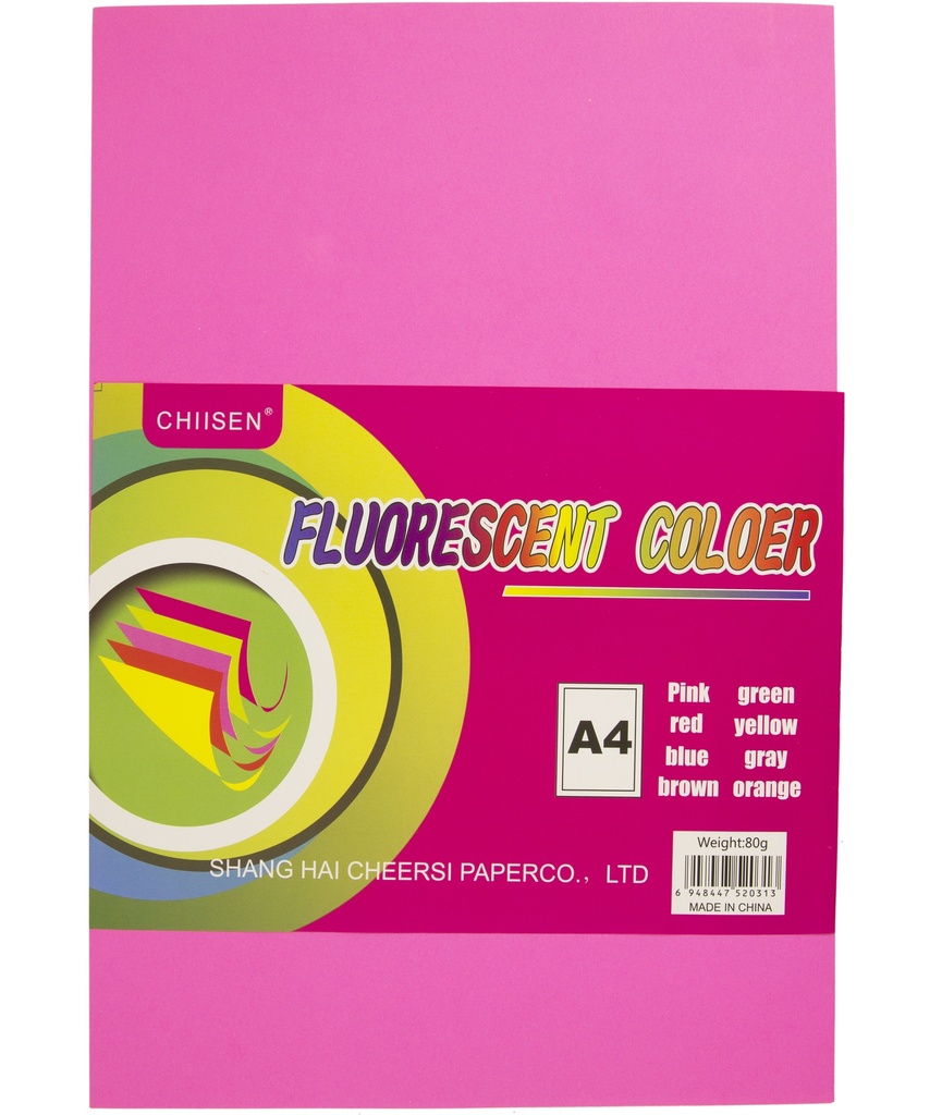 [E1693] Hojas A4, de papel, 5 colores flúo, pack x100