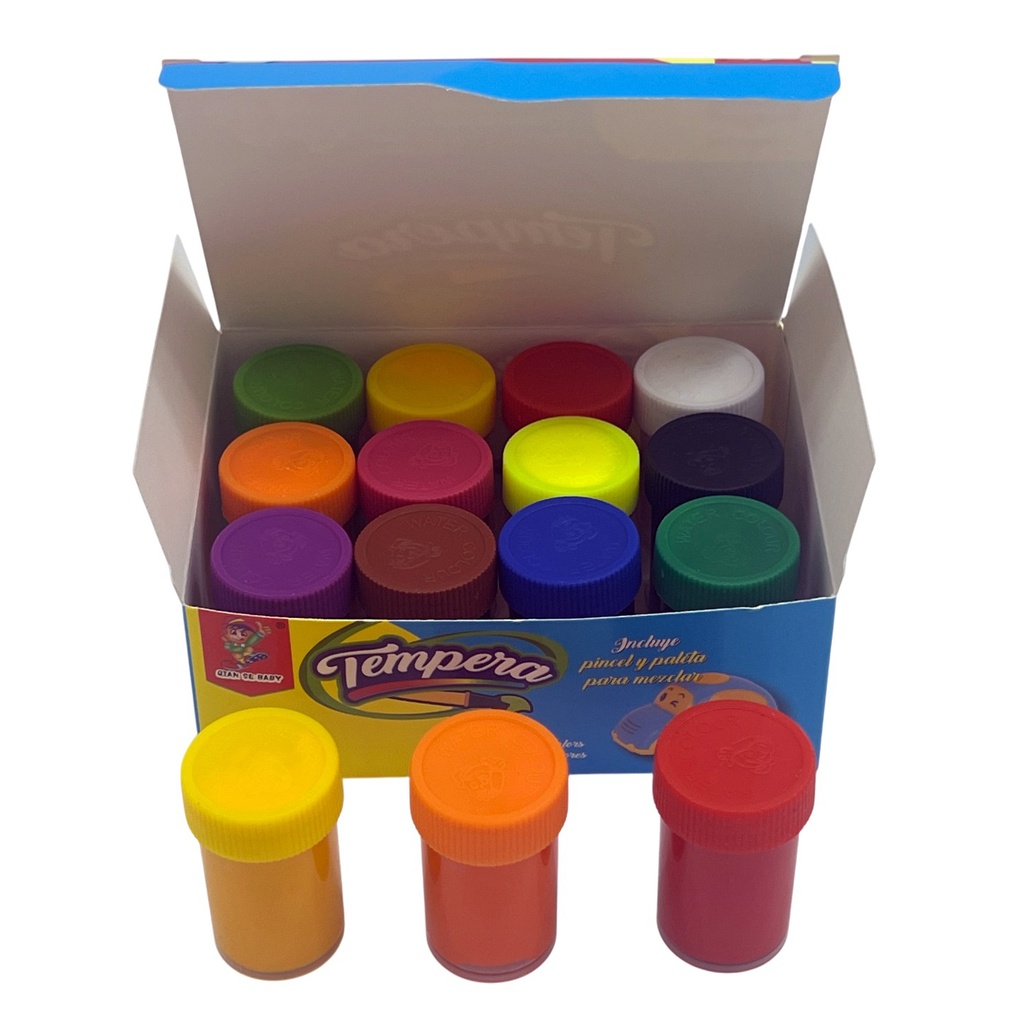 [E3008] Témpera x12, 18ml con pincel, en caja