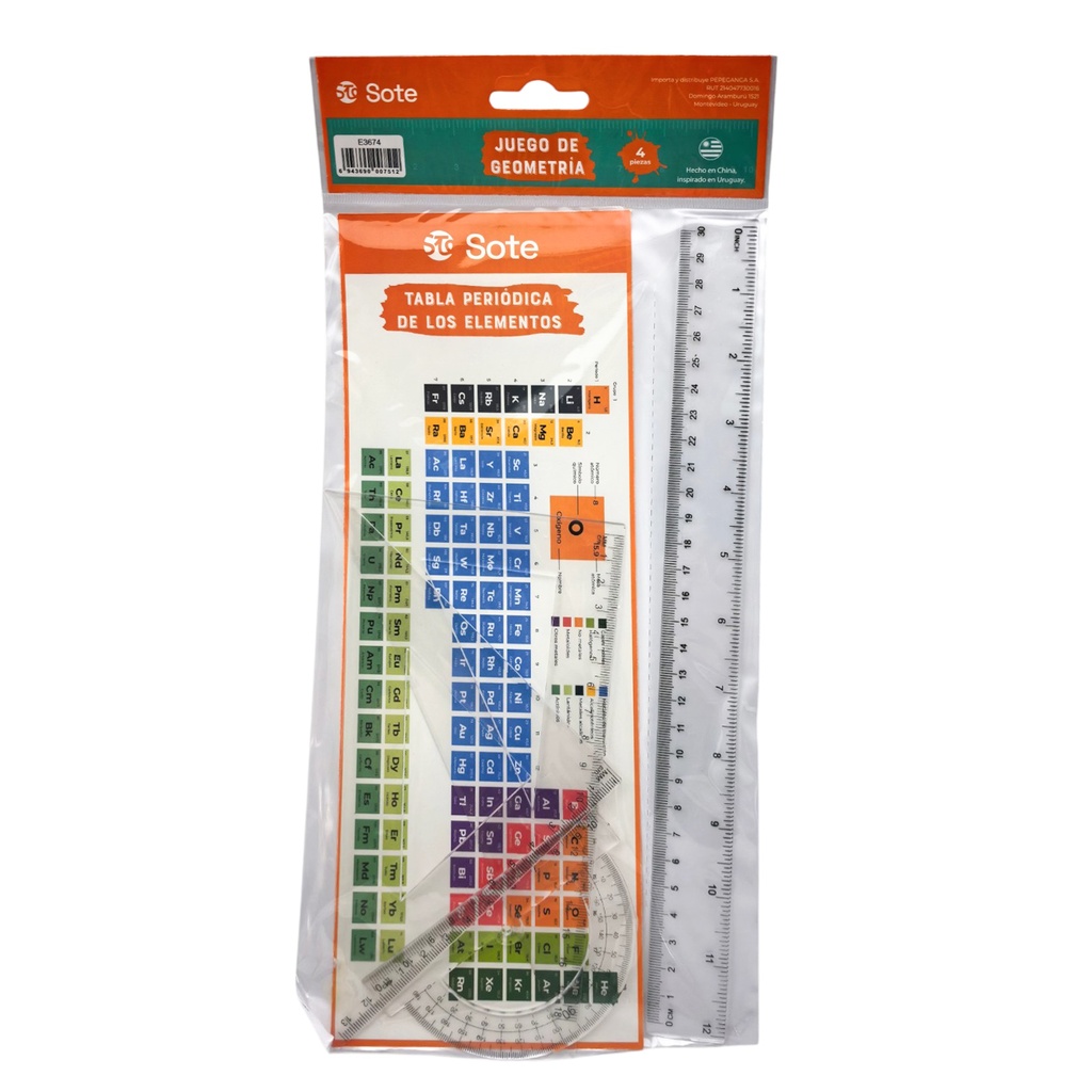 [E3674] Juego de geometría 4 piezas, 30cm, en bolsa, SOTE