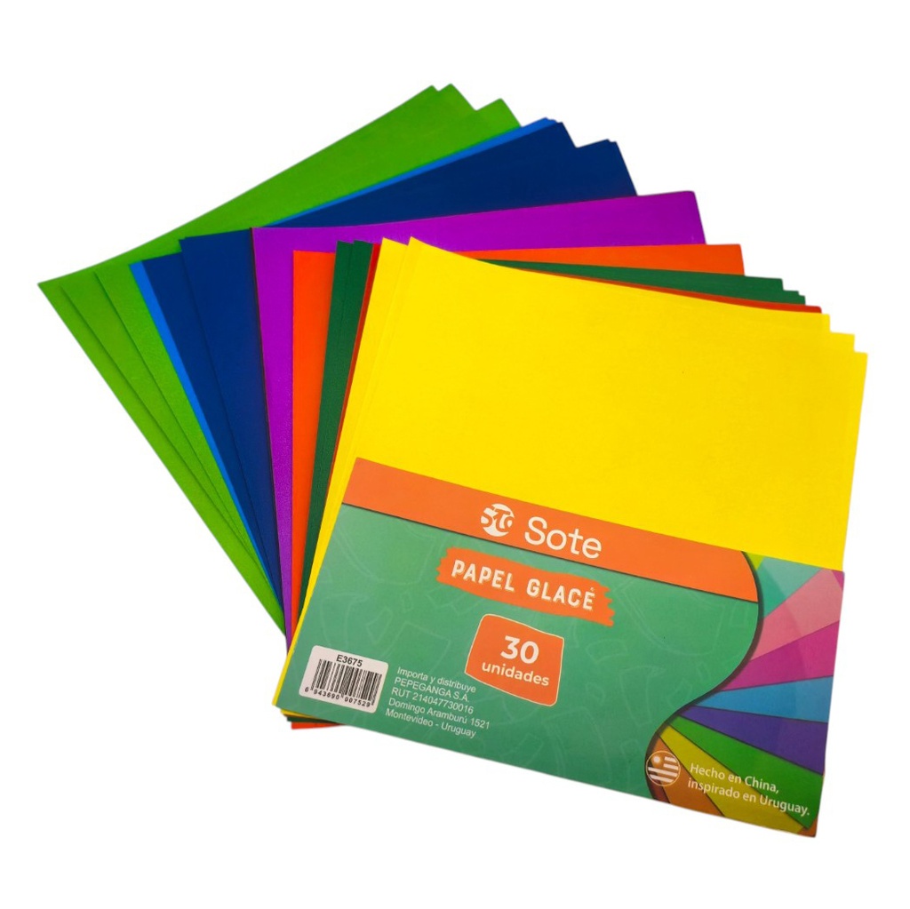 [E3675] Papel glasé x30, varios colores, SOTE