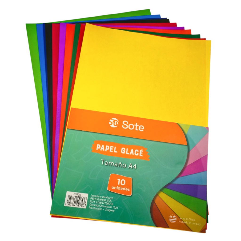 [E3676] Papel glasé x10, hoja A4, varios colores, SOTE