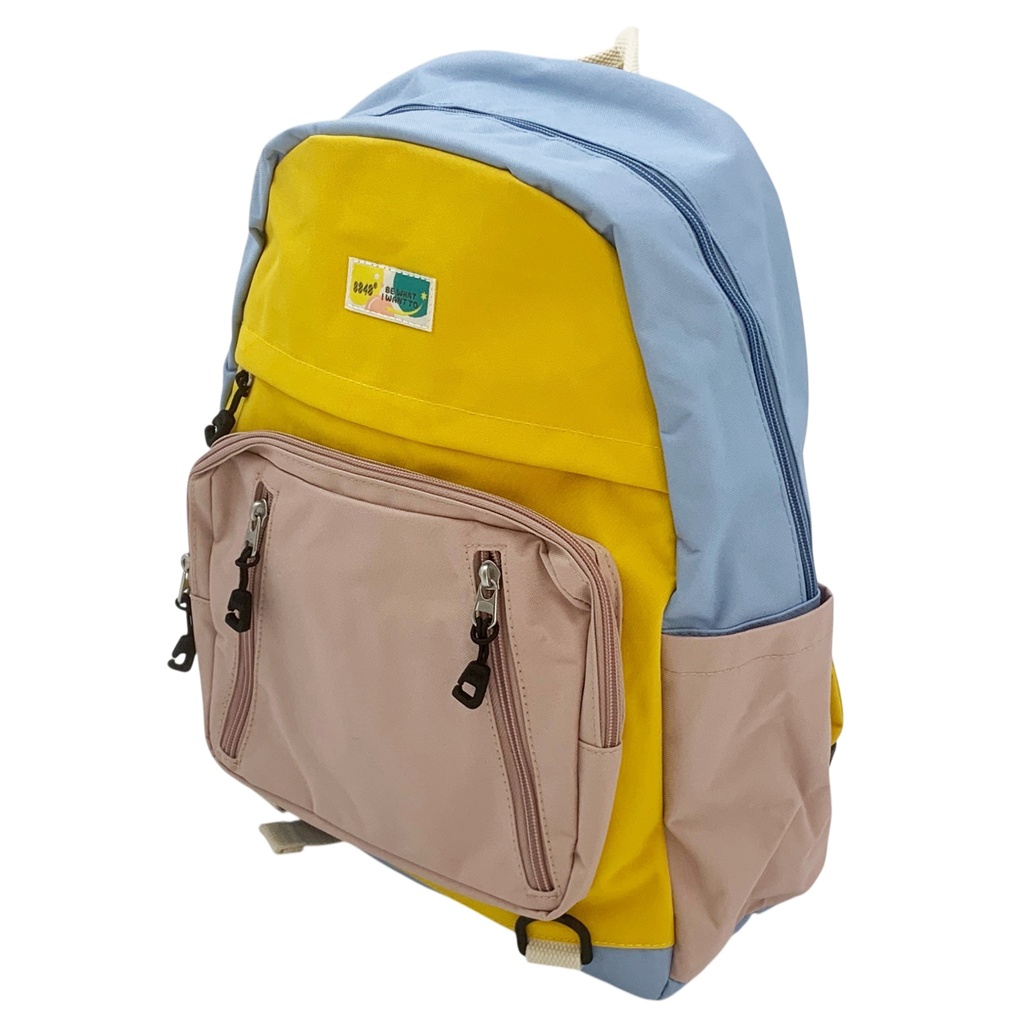 [E3715] Mochila juvenil de tela, con 5 bolsillos exteriores y 2 bolsillos interiores, varios colores