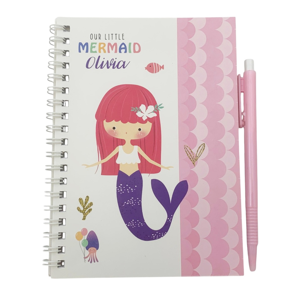 Libreta 40 hojas, con lapicera, varios diseños sirenas