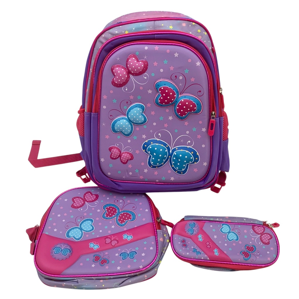 Mochila infantil diseño 3D, 1 bolsillo con cartuchera y lunchera
