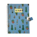 Diario íntimo con candado, con lapicera, diseño cactus varios colores