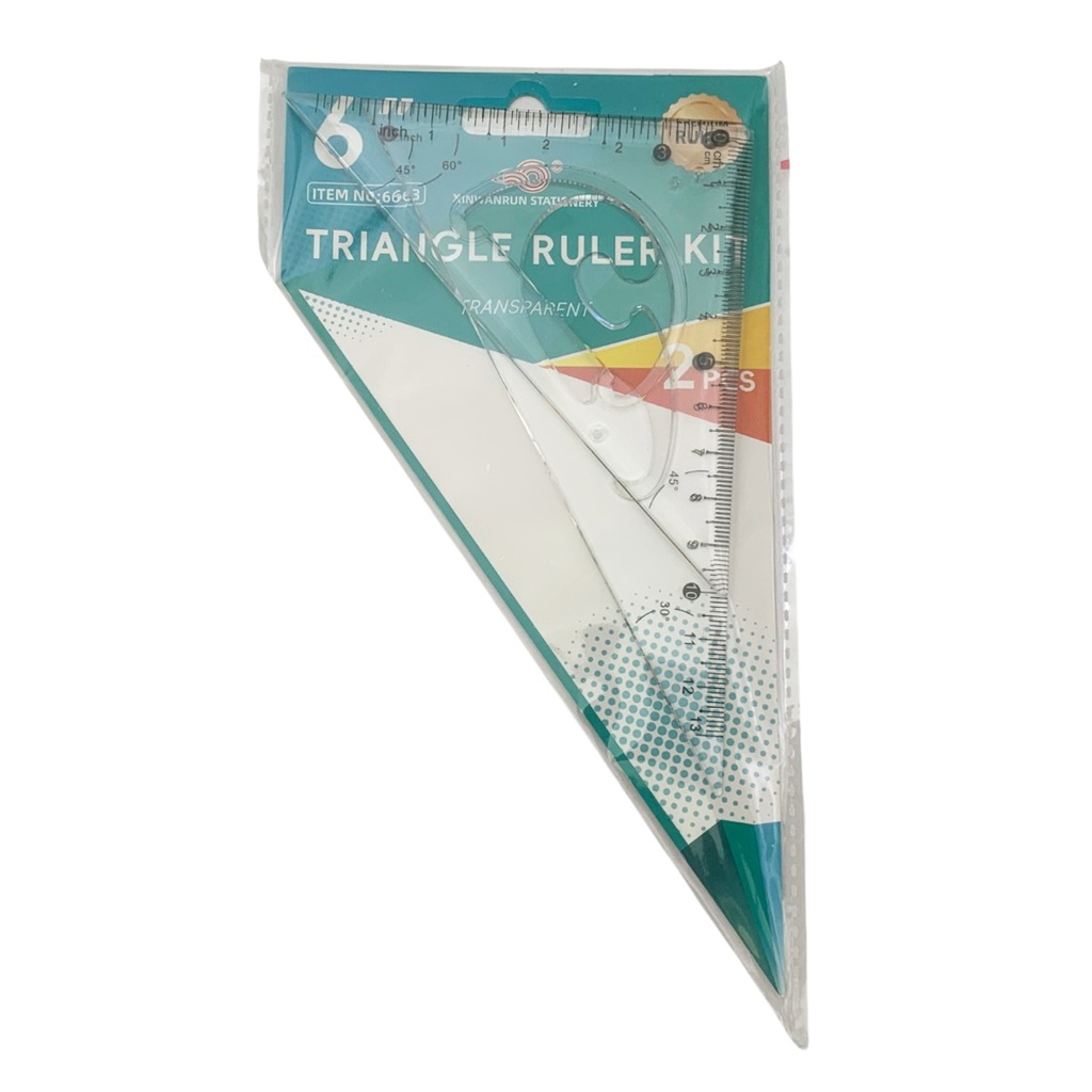 Juego de geometría 2 piezas, escuadras con plantilla de curvas, 12.5cm, en bolsa