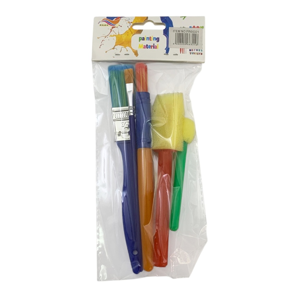 [E3752] Pincel de plástico x6, de nylon y de esponja, varios tamaños, en bolsa