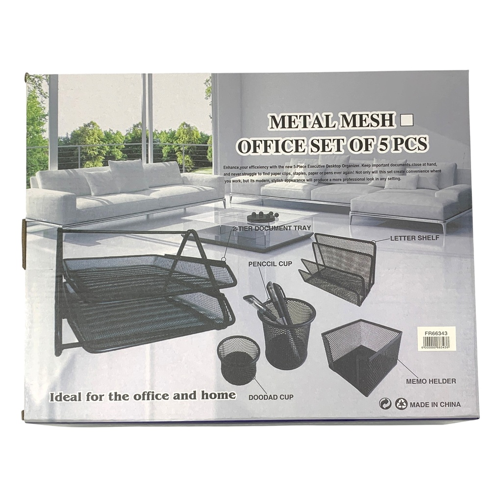 [E3828] Organizador de metal con 2 bandejas, con portalápices, tarjetero y accesorios