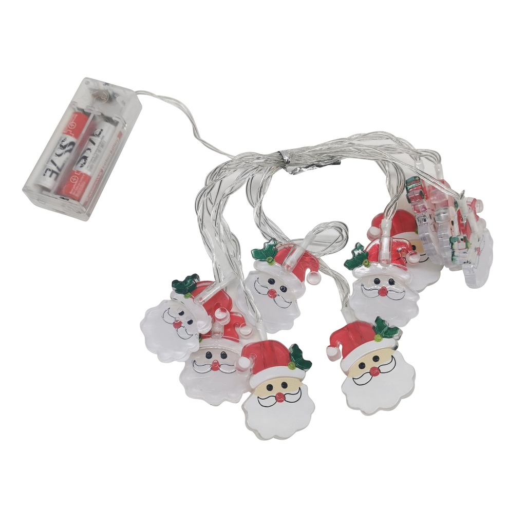 Luces led x10 Papá Noel cálidas, 2AA 2 metros en bolsa