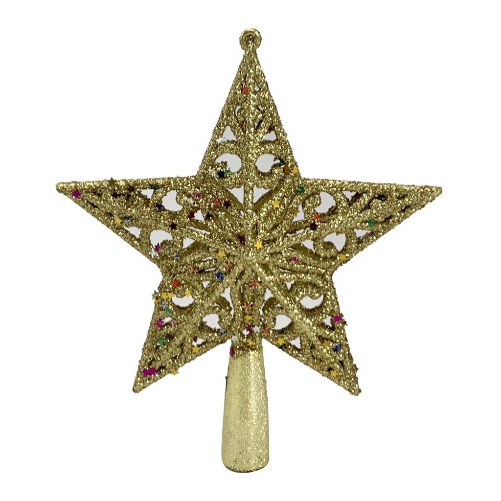 Adorno puntero estrella, con brillantina en bolsa dorado