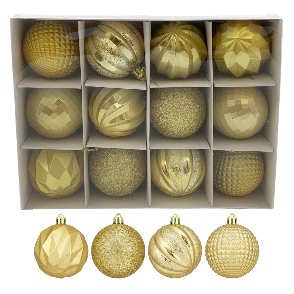 [HN0786] Bolas navideñas x12 6cm, DORADO, en caja