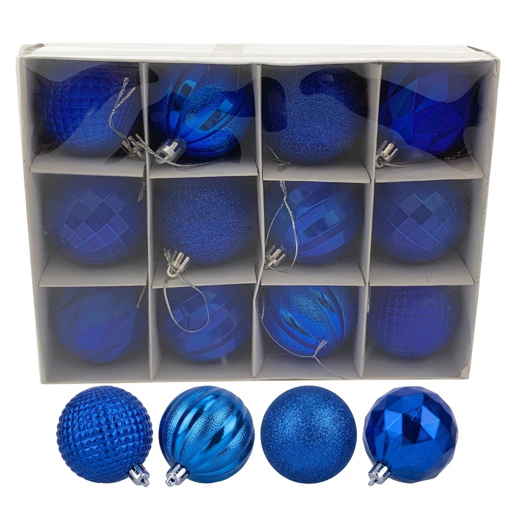 Bolas navideñas x12 6cm, AZUL, en caja