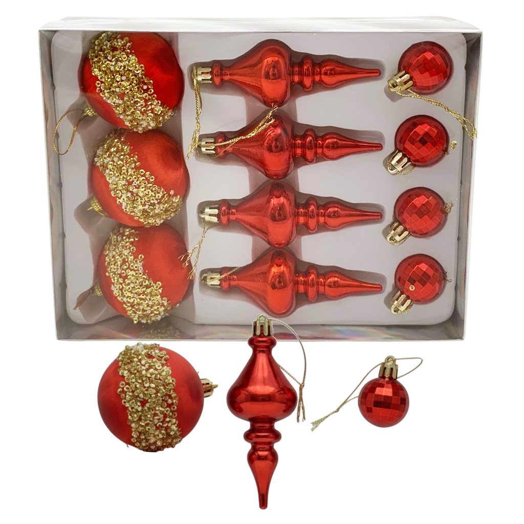 Adorno navideño surtido x11, en caja, varios colores