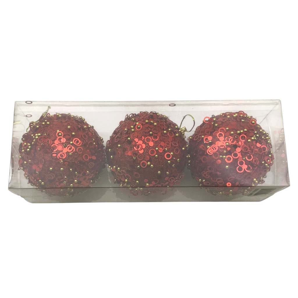 [HN0830] Bolas navideñas x3 9cm , con brillo, en caja de mica