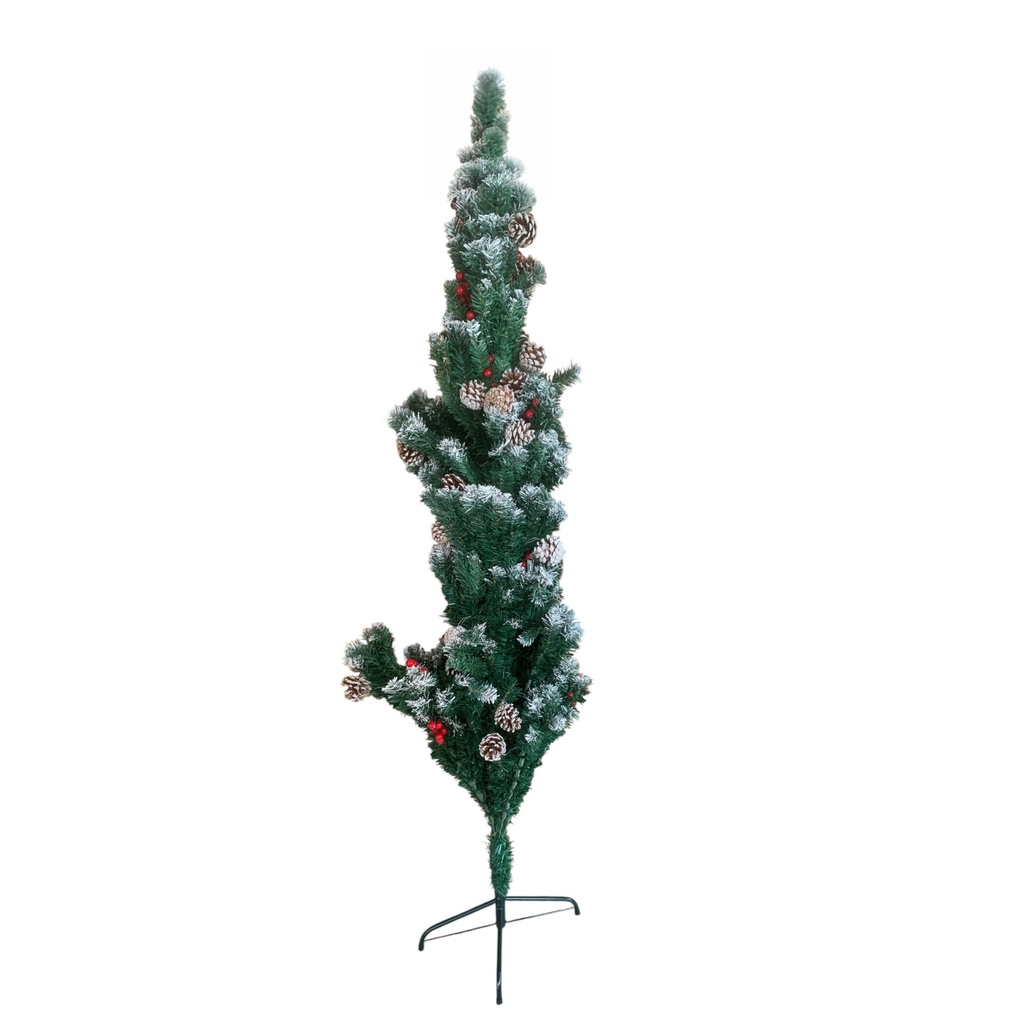 Árbol navideño frondoso nevado, con accesorios 180cm, pie de metal, en caja