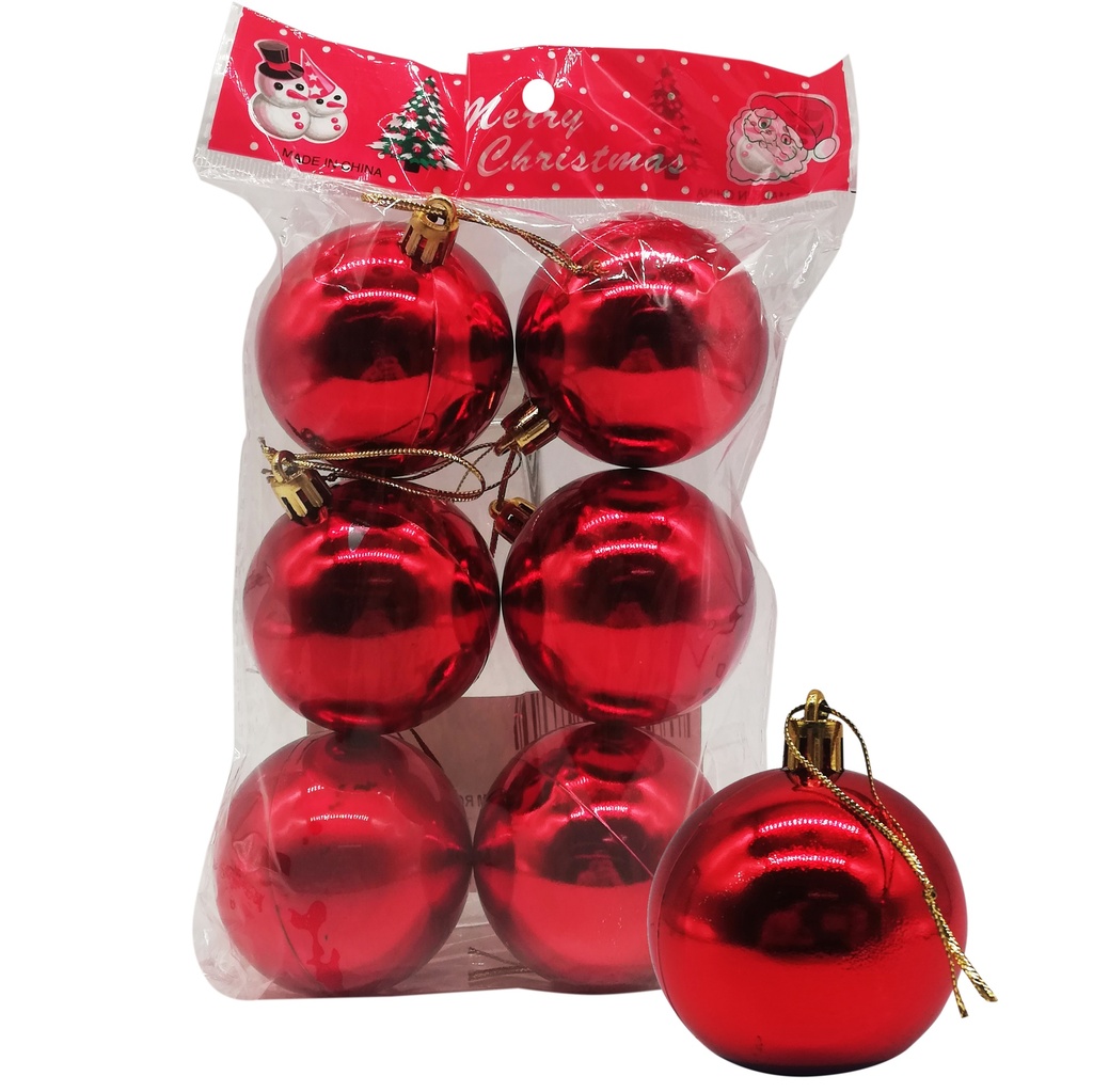 [HN282D] Bolas navideñas x6, 5cm lisas rojas, en bolsa