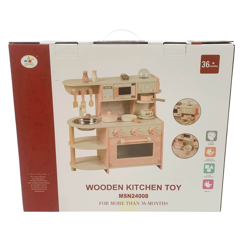 Cocina de madera, con accesorios, en caja
