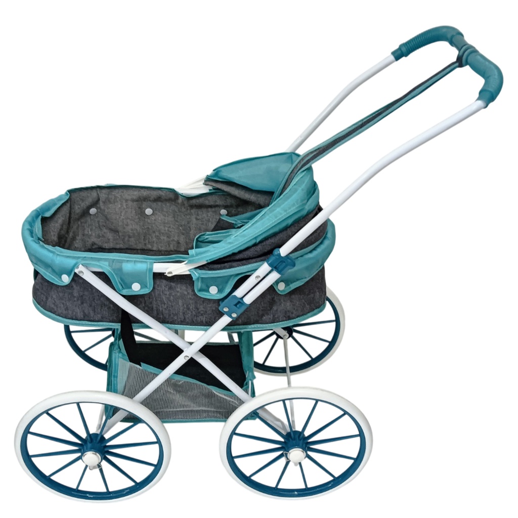[JA2766] Coche para muñeca, de metal, cuna con techo, con bolso