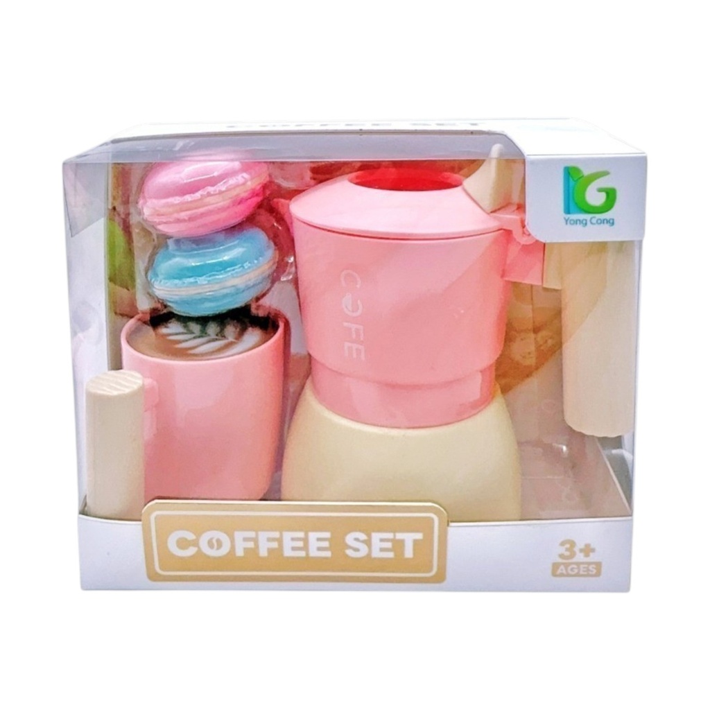 Electrodoméstico cafetera de plástico con accesorios, en caja