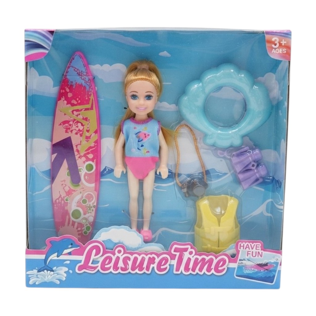 [JA2805] Muñeca chica, con accesorios de playa, en caja