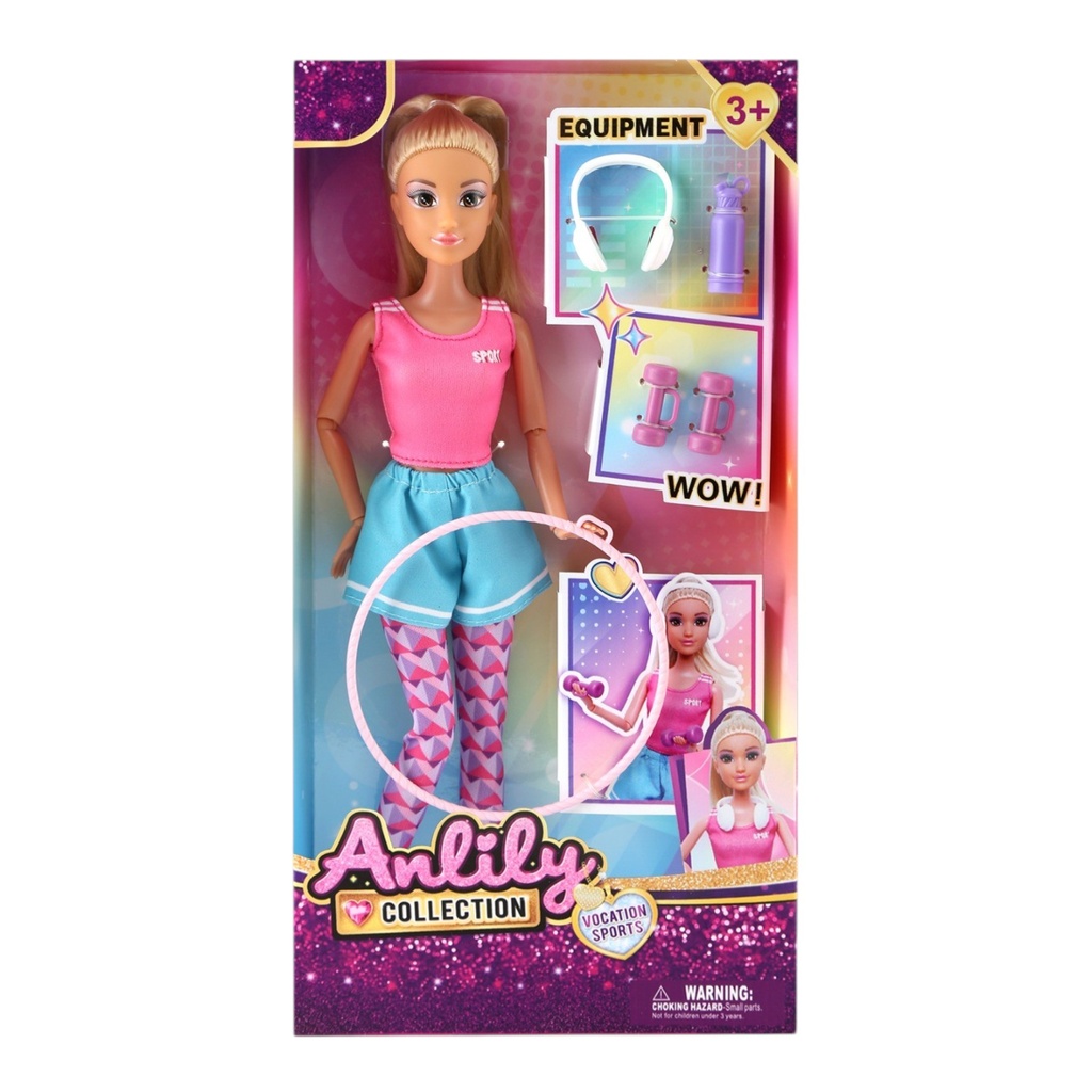 [JA2808] Muñeca articulada con accesorios de gimnasia, en caja, varios colores
