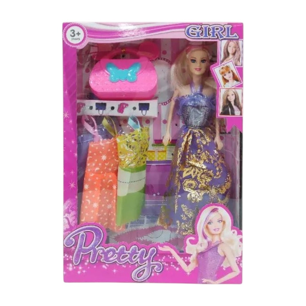[JA2812] Muñeca articulada, con vestidos y accesorios, en caja