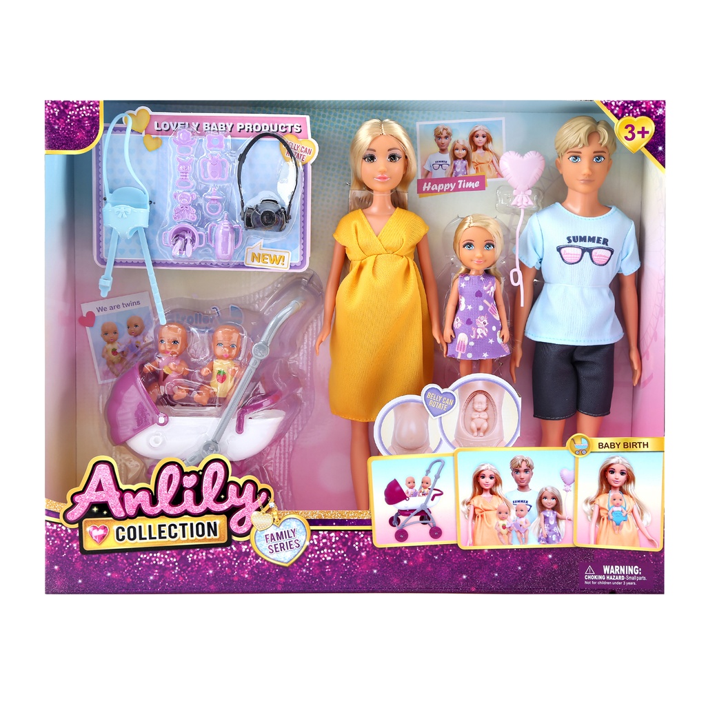 [JA2829] Muñeca con muñeco e hija, con accesorios, en caja