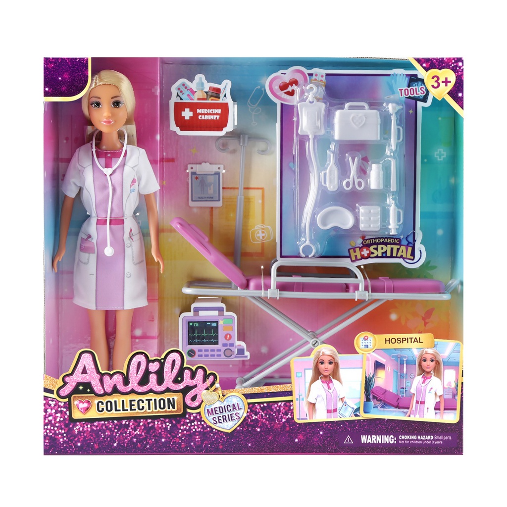 [JA2836] Muñeca articulada, doctora con accesorios, en caja