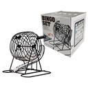 Juego de mesa, bingo, bolillero de metal, con cartones y marcadores, en caja