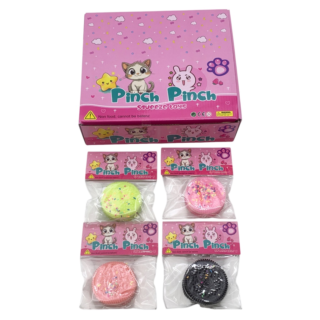 Juguete antiestrés de goma, galletitas, en bolsa CAJA x16 varios diseños