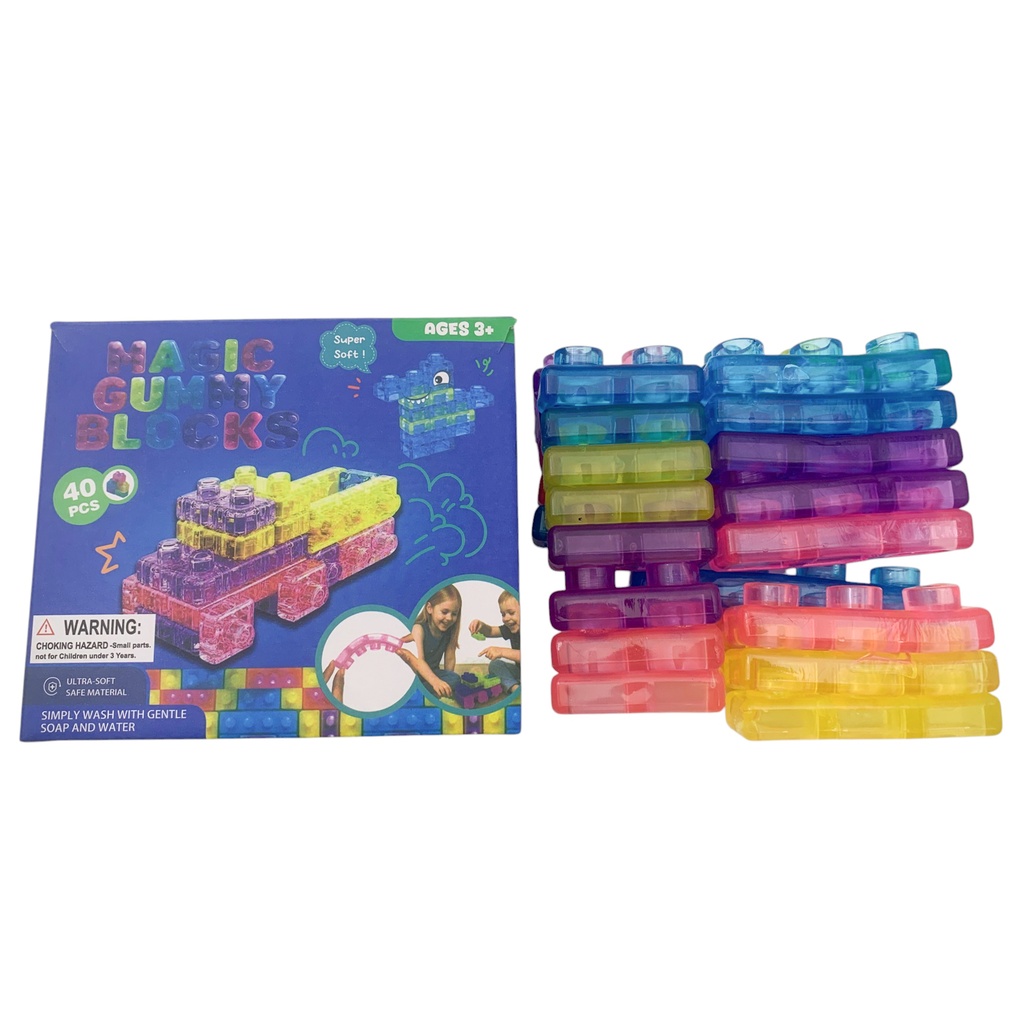 [JU8641] Bloques de goma, jelly, 40 piezas, superflexibles, en caja
