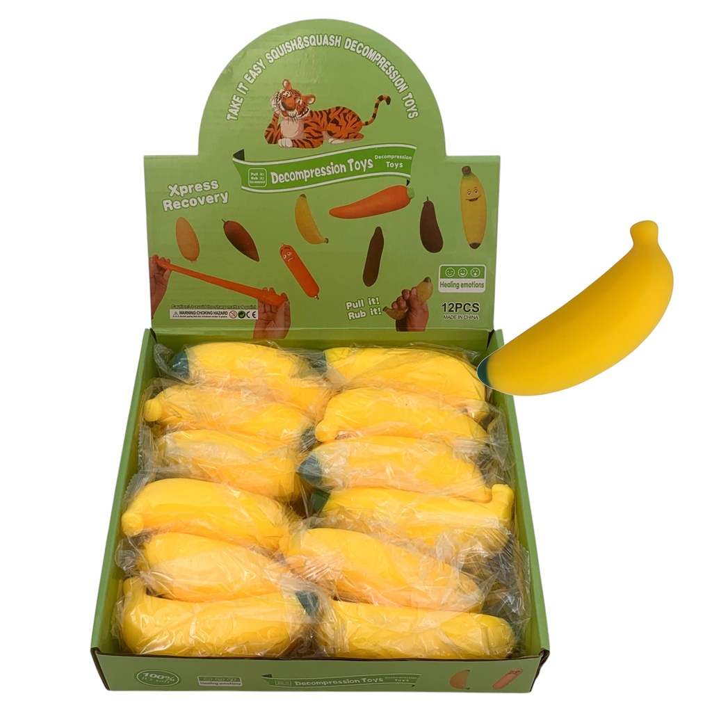 [JU8656] Juguete antiestrés de goma, banana, CAJA x12