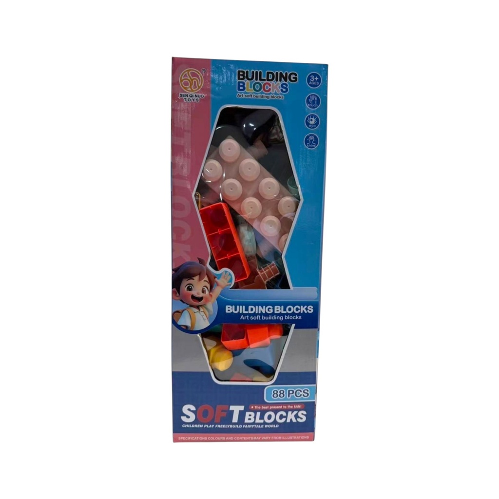 [JU8717] Bloques de plástico, 88 piezas soft, medianas en caja