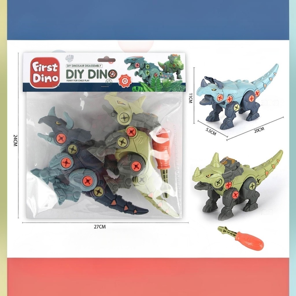 [JU8726] Dinosaurio de plástico x2, para armar, con destornillador, en bolsa