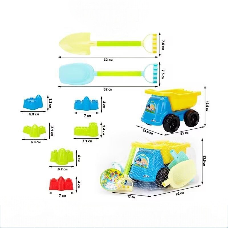 [JU8812] Juego para playa, camión, 9 piezas, en red