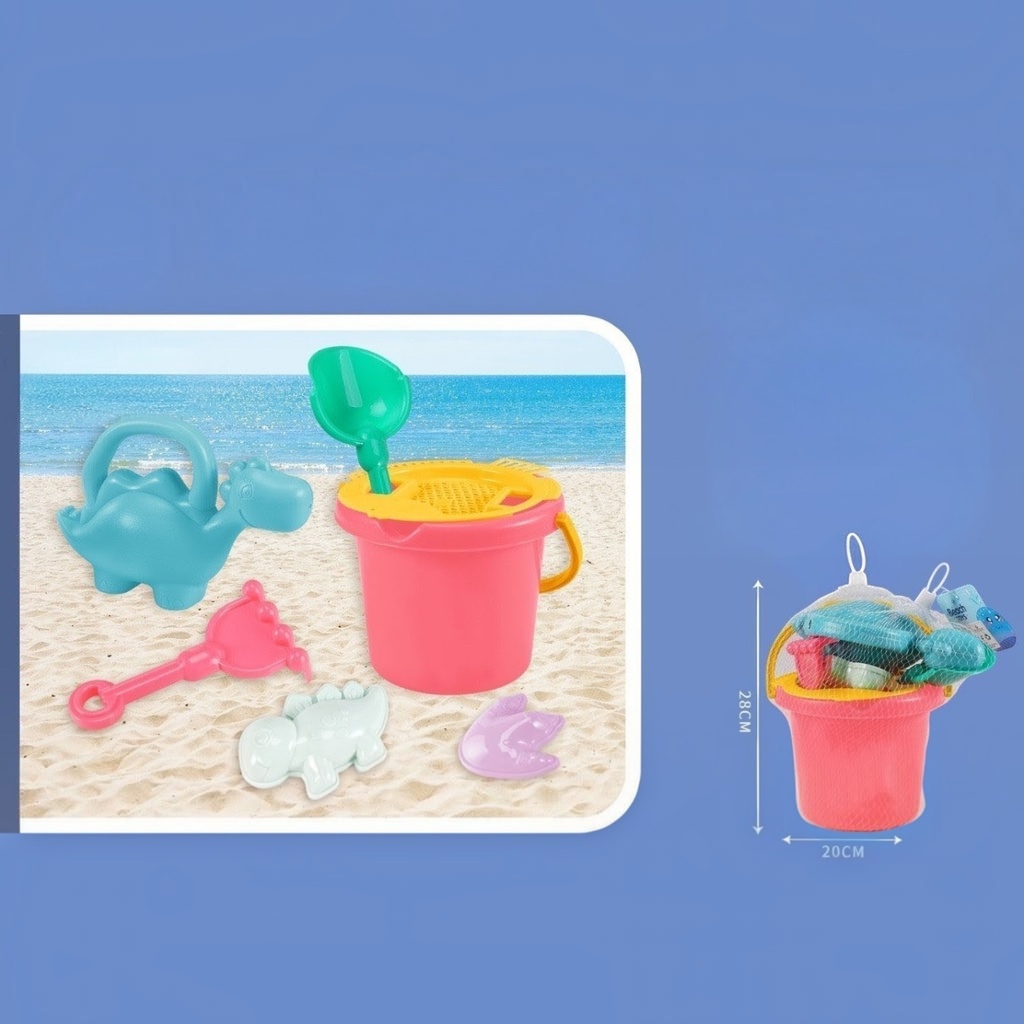 [JU8815] Juego para playa, balde, 6 piezas, en red