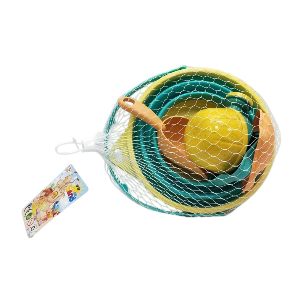 Juego para playa, balde plegable, 4 piezas, en red